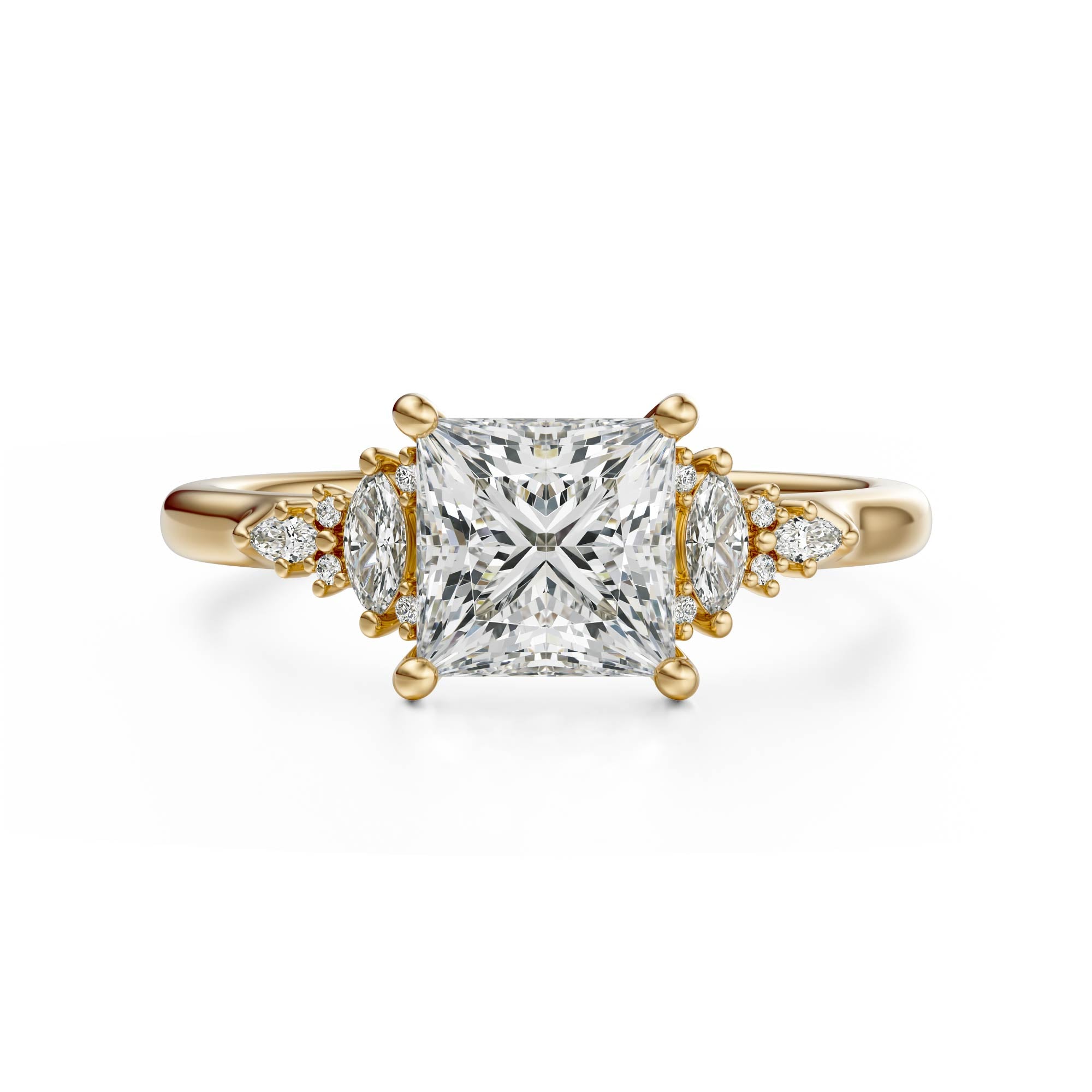 Marquise Shaped Three Stone Lab Grown Diamond Engagement Ring
